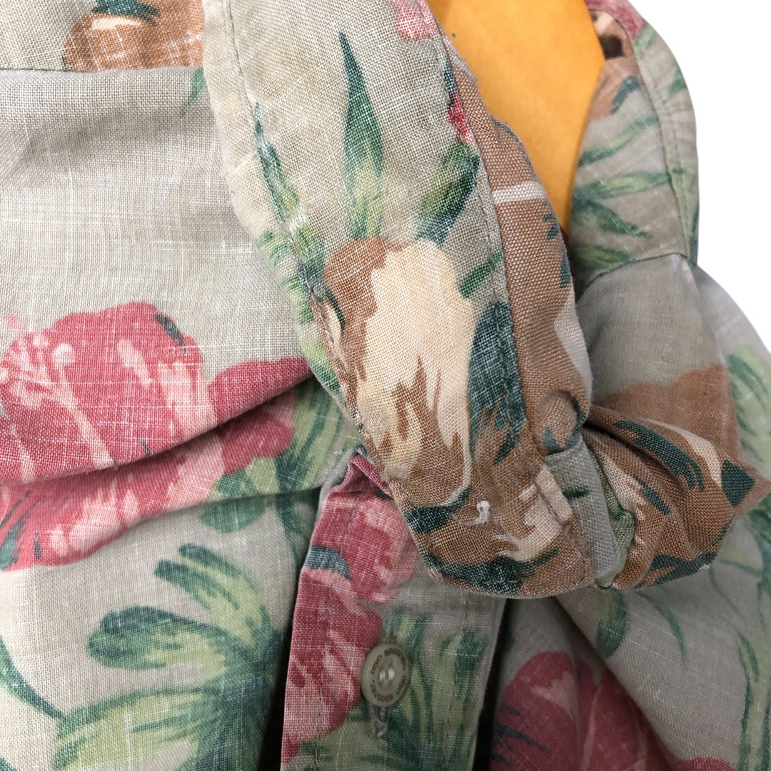 90'S Reyn Spooner Swimsuit with Bikini Tag, Floral Print Hawaiian Aloha Shirt, Men's Size L, Vintage cotton Khaki type Vintage Second Hand