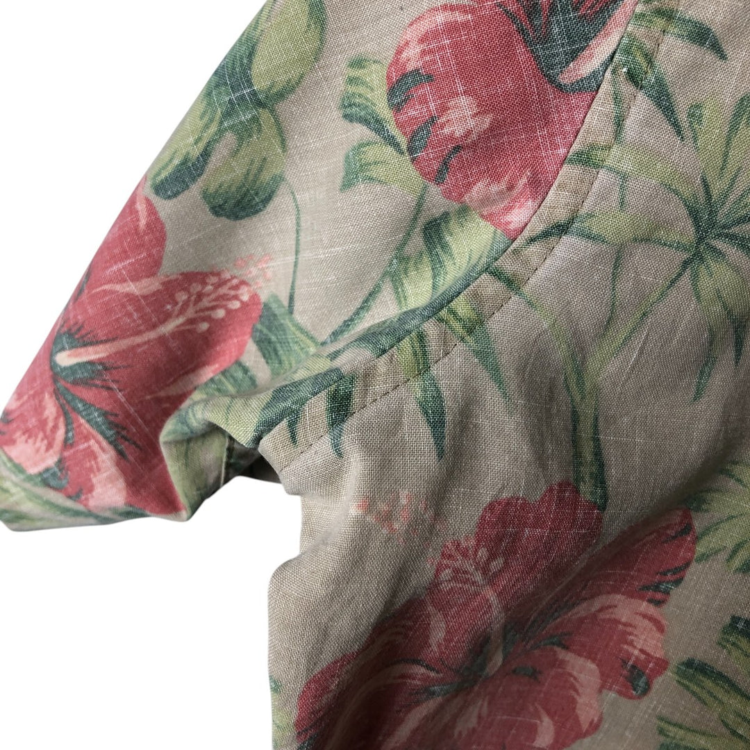 90'S Reyn Spooner Swimsuit with Bikini Tag, Floral Print Hawaiian Aloha Shirt, Men's Size L, Vintage cotton Khaki type Vintage Second Hand