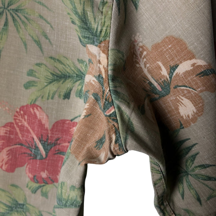 90'S Reyn Spooner Swimsuit with Bikini Tag, Floral Print Hawaiian Aloha Shirt, Men's Size L, Vintage cotton Khaki type Vintage Second Hand