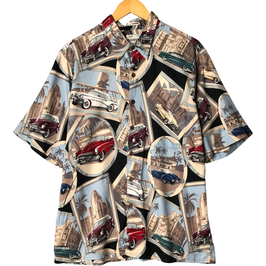 Reyn Spooner American Classics All-Over Print Hawaiian Aloha Shirt, Box Shirt, Made in Hawaii, Men's Size L cotton black type Vintage Second Hand