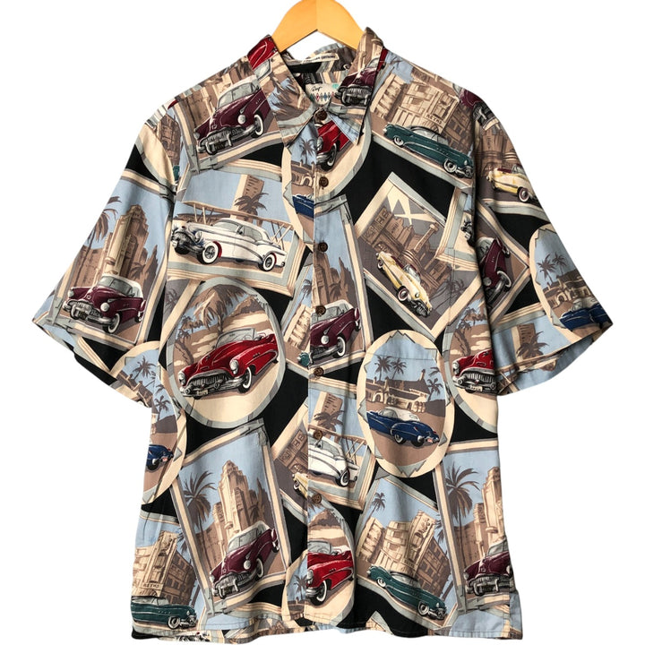Reyn Spooner American Classics All-Over Print Hawaiian Aloha Shirt, Box Shirt, Made in Hawaii, Men's Size L cotton black type Vintage Second Hand