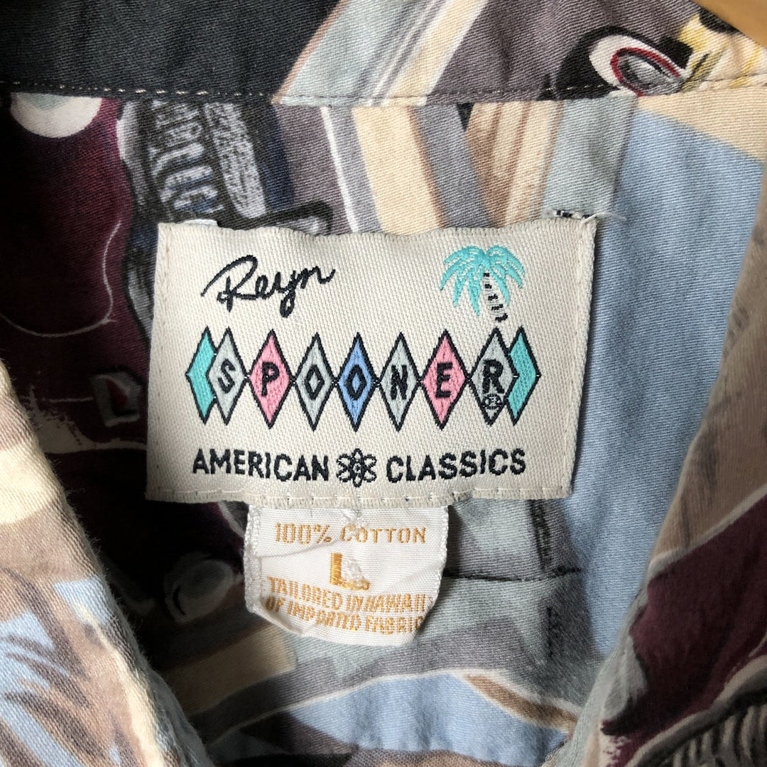 Reyn Spooner American Classics All-Over Print Hawaiian Aloha Shirt, Box Shirt, Made in Hawaii, Men's Size L cotton black type Vintage Second Hand
