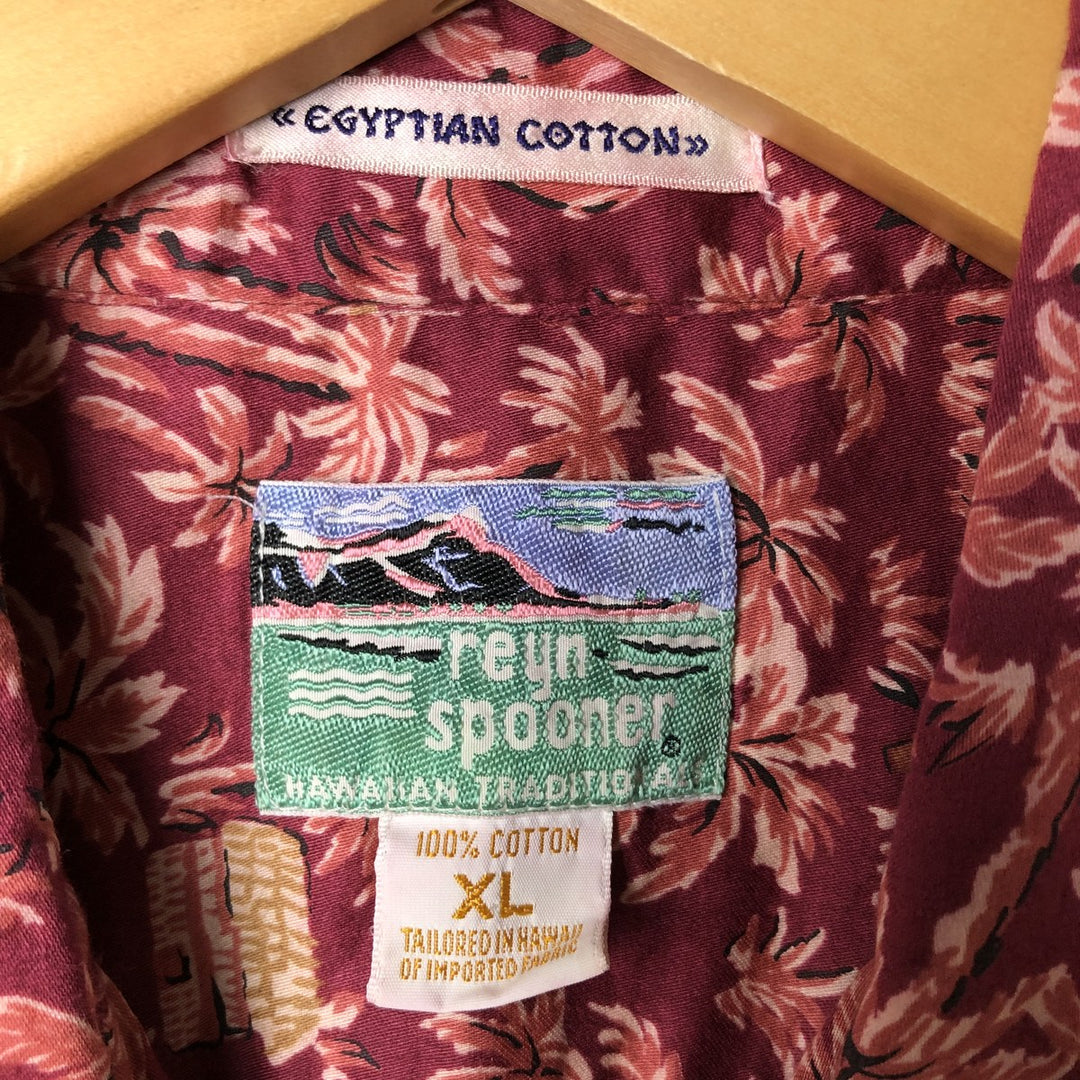 80s-90'S Reyn Spooner Diamond Head Tag Hawaiian Aloha Shirt, Box Shirt, Men's XL cotton wine-red Vintage Second Hand