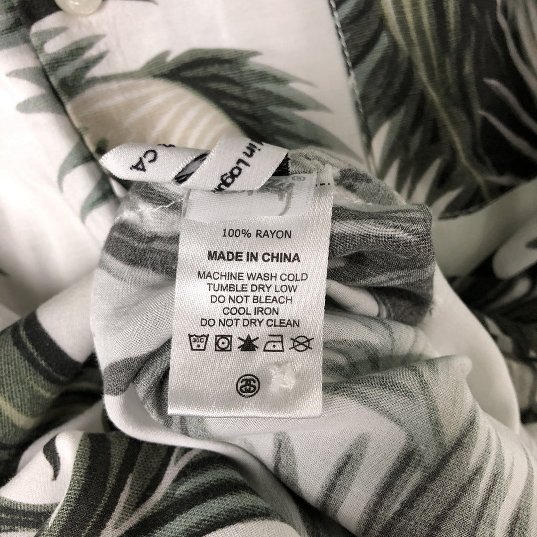 STUSSY All-Over Leaf Pattern Open Collar Rayon Hawaiian Aloha Shirt, Men's Size Small Rayon white type Vintage Second Hand