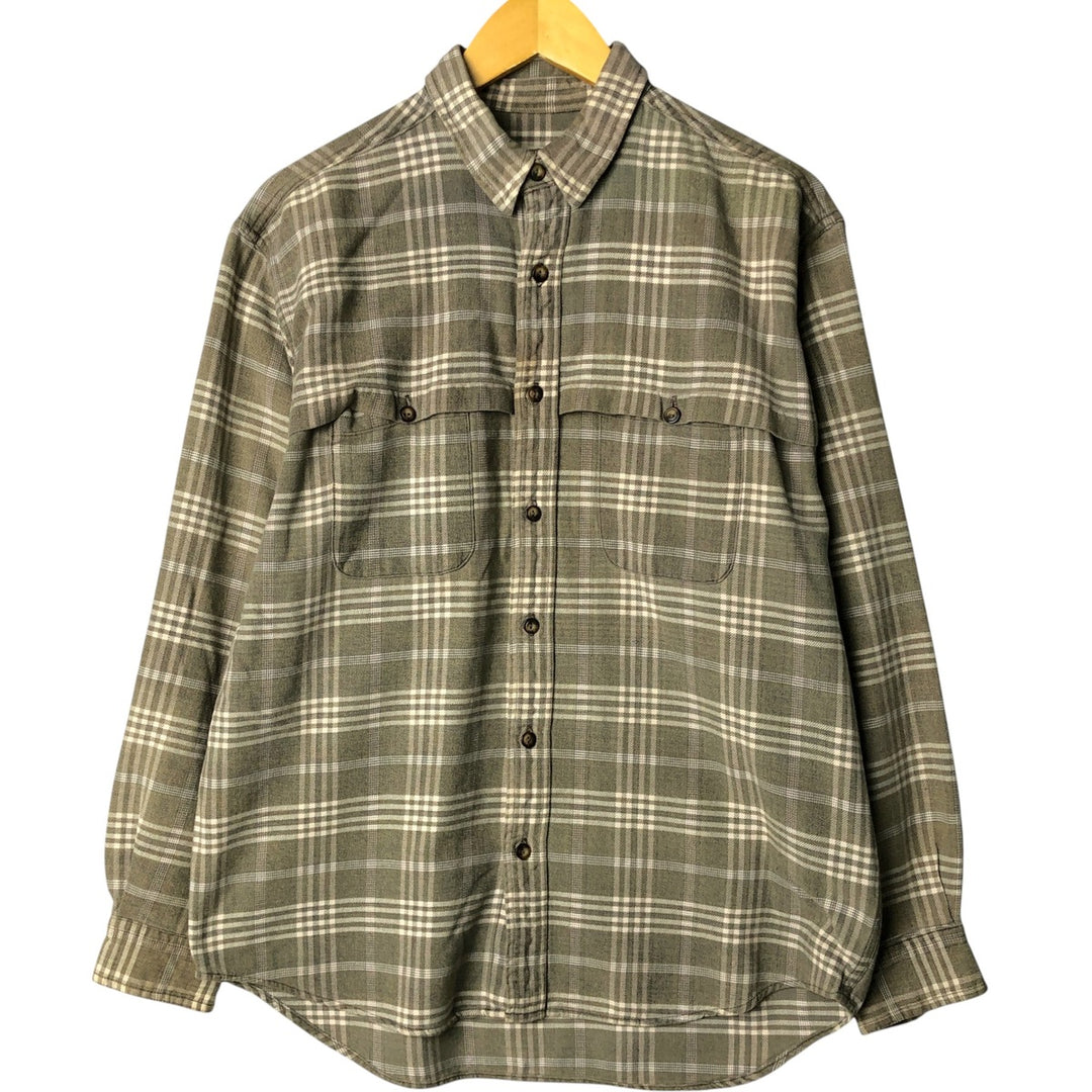 Eddie Bauer LEGENDS Long Sleeve Light Flannel Check Shirt, Men's Size Medium cotton Khaki type sage green Vintage Second Hand