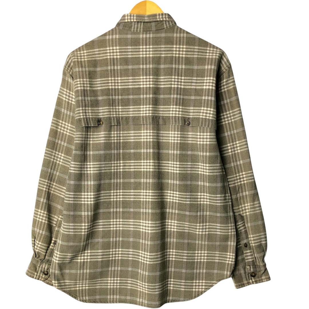 Eddie Bauer LEGENDS Long Sleeve Light Flannel Check Shirt, Men's Size Medium cotton Khaki type sage green Vintage Second Hand