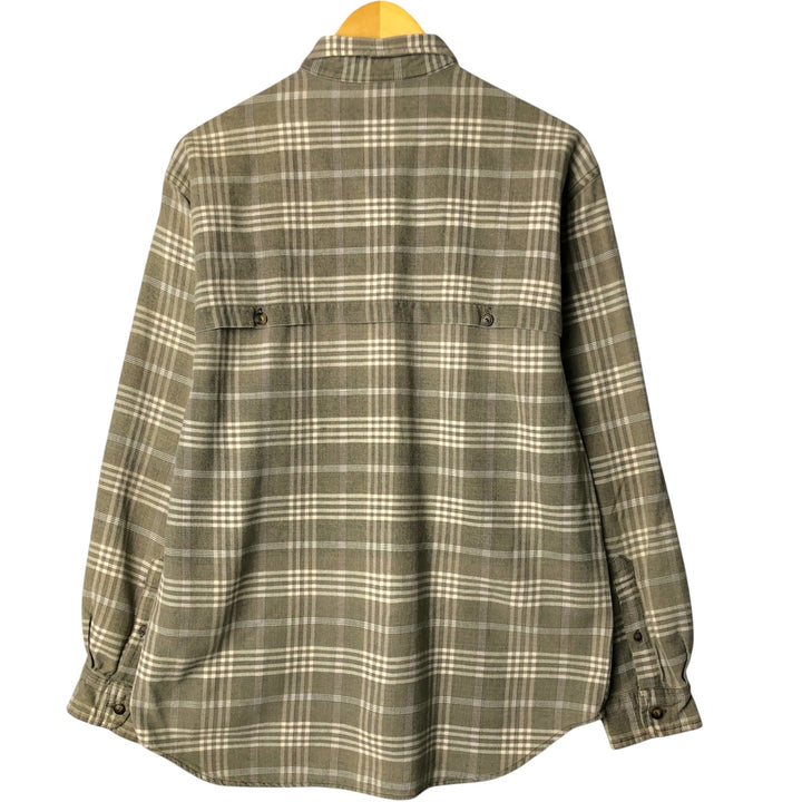 Eddie Bauer LEGENDS Long Sleeve Light Flannel Check Shirt, Men's Size Medium cotton Khaki type sage green Vintage Second Hand