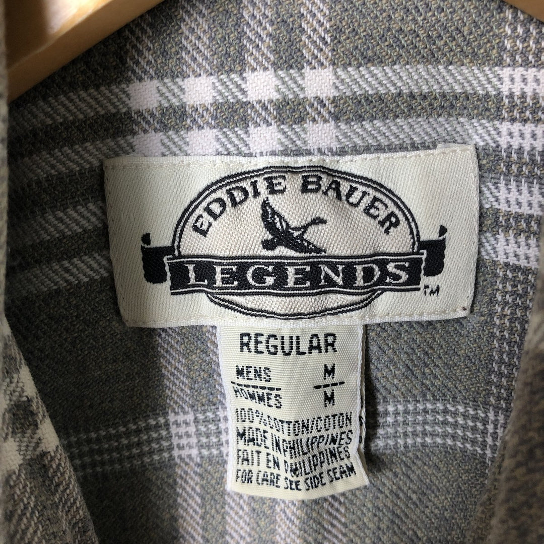 Eddie Bauer LEGENDS Long Sleeve Light Flannel Check Shirt, Men's Size Medium cotton Khaki type sage green Vintage Second Hand