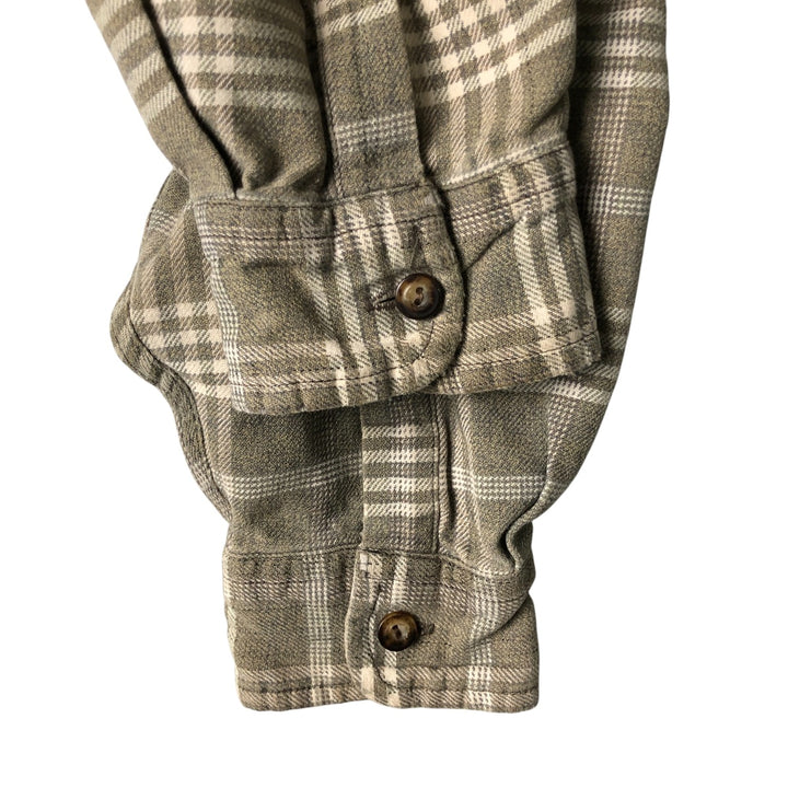 Eddie Bauer LEGENDS Long Sleeve Light Flannel Check Shirt, Men's Size Medium cotton Khaki type sage green Vintage Second Hand