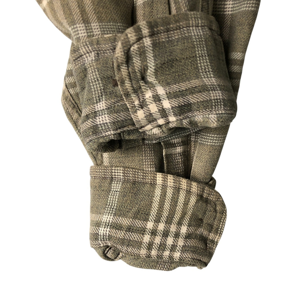 Eddie Bauer LEGENDS Long Sleeve Light Flannel Check Shirt, Men's Size Medium cotton Khaki type sage green Vintage Second Hand