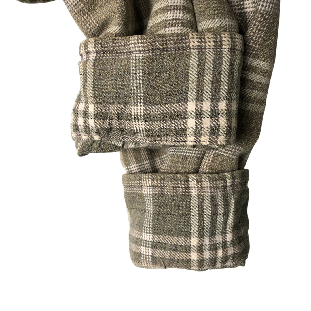 Eddie Bauer LEGENDS Long Sleeve Light Flannel Check Shirt, Men's Size Medium cotton Khaki type sage green Vintage Second Hand