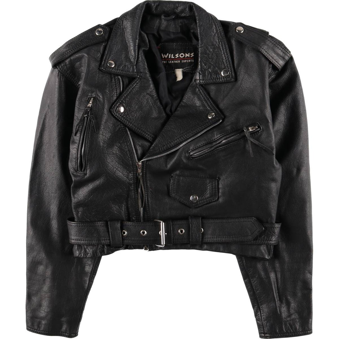 90'S Wilsons Leather Double Rider Jacket, Women's Size Medium, Vintage genuine leather black type Vintage Second Hand