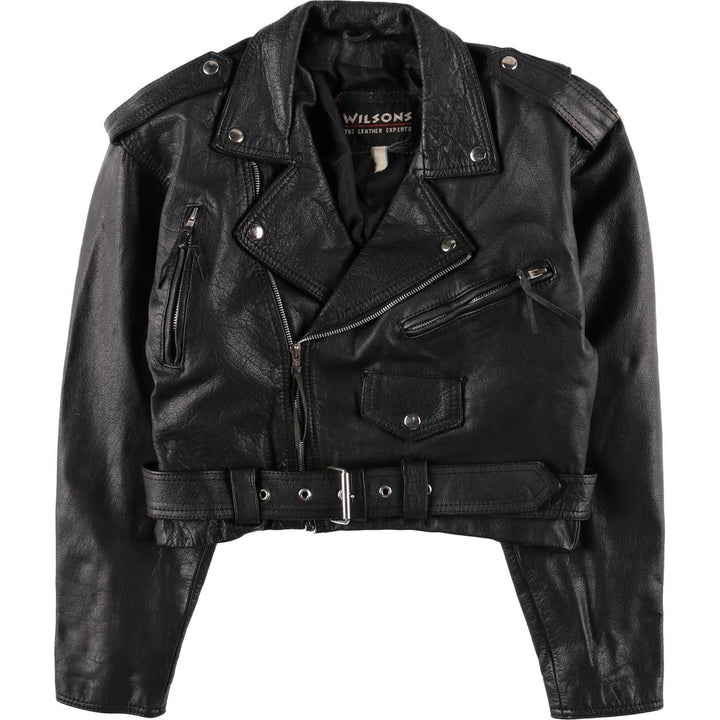 90'S Wilsons Leather Double Rider Jacket, Women's Size Medium, Vintage genuine leather black type Vintage Second Hand