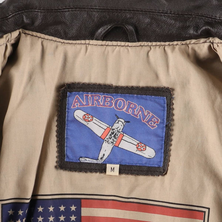 90'S Airborne A-2 Style Padded Leather Flight Jacket, Women's, Size Medium, Vintage genuine leather brown type Vintage Second Hand