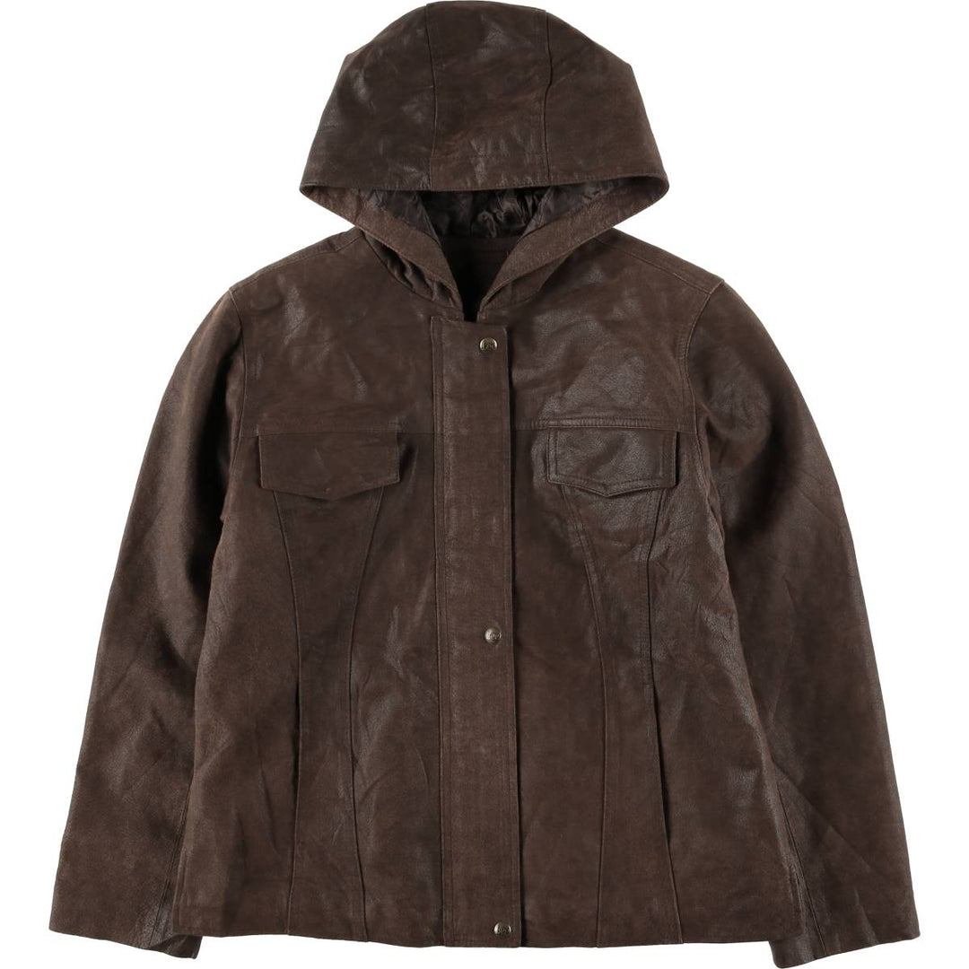 Lee Padded Leather Parka, Women's, Size L genuine leather brown type Vintage Second Hand