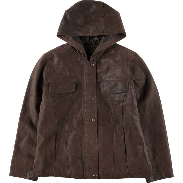 Lee Padded Leather Parka, Women's, Size L genuine leather brown type Vintage Second Hand