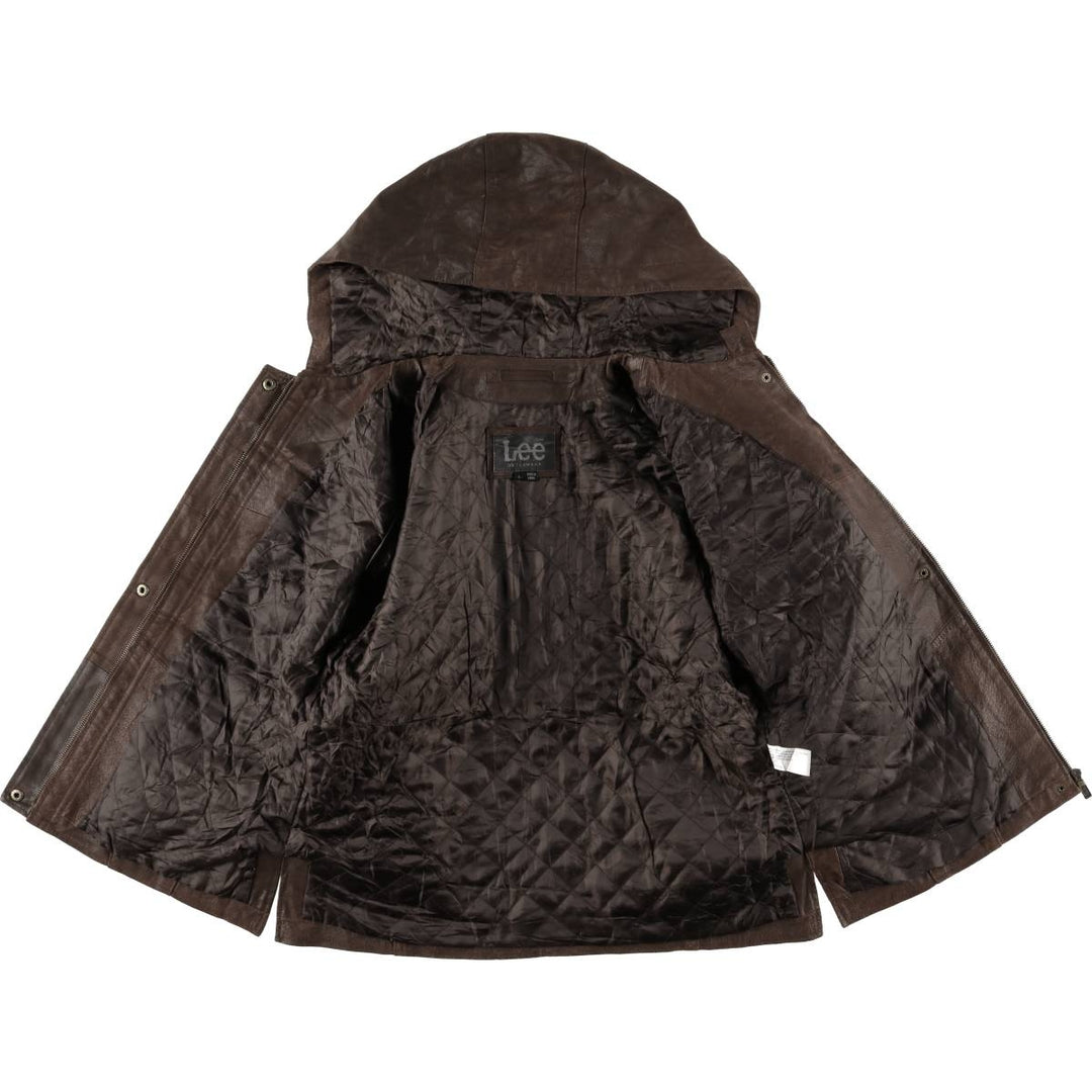 Lee Padded Leather Parka, Women's, Size L genuine leather brown type Vintage Second Hand