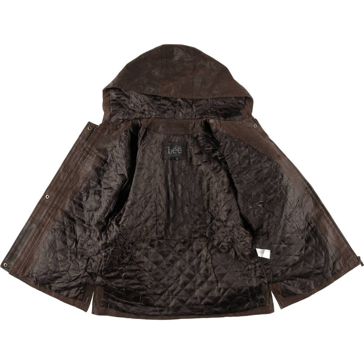 Lee Padded Leather Parka, Women's, Size L genuine leather brown type Vintage Second Hand