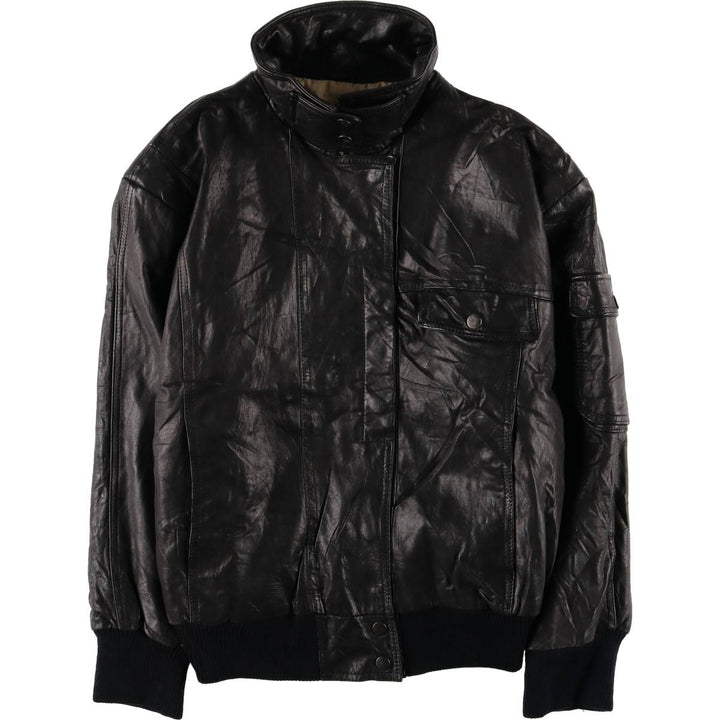 Padded leather blouson jacket, women's size L genuine leather black type Vintage Second Hand