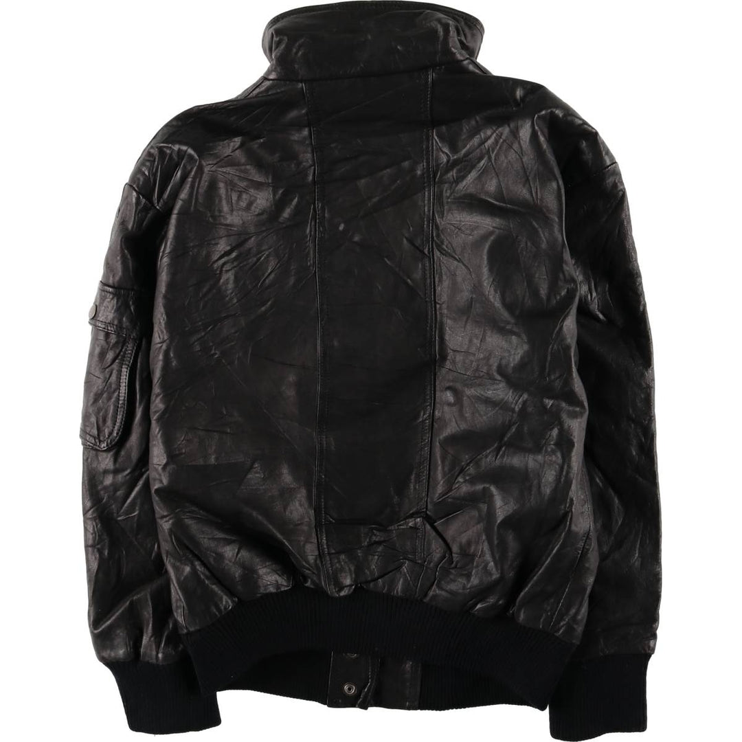 Padded leather blouson jacket, women's size L genuine leather black type Vintage Second Hand