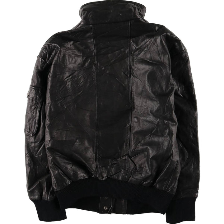 Padded leather blouson jacket, women's size L genuine leather black type Vintage Second Hand