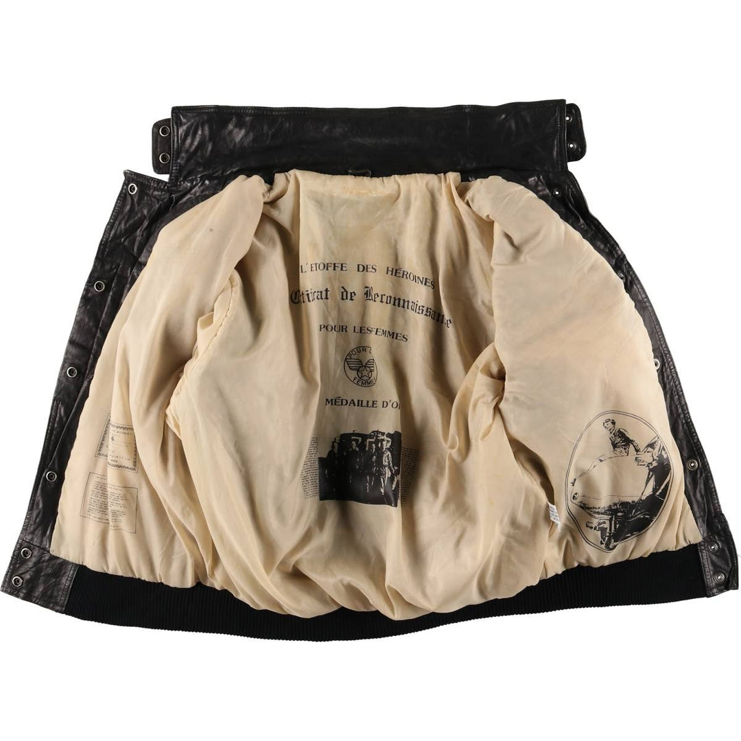 Padded leather blouson jacket, women's size L genuine leather black type Vintage Second Hand