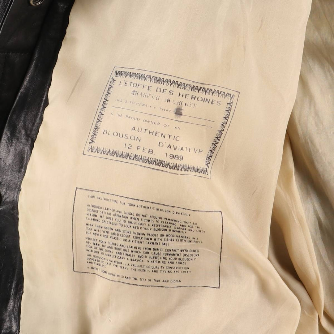 Padded leather blouson jacket, women's size L genuine leather black type Vintage Second Hand