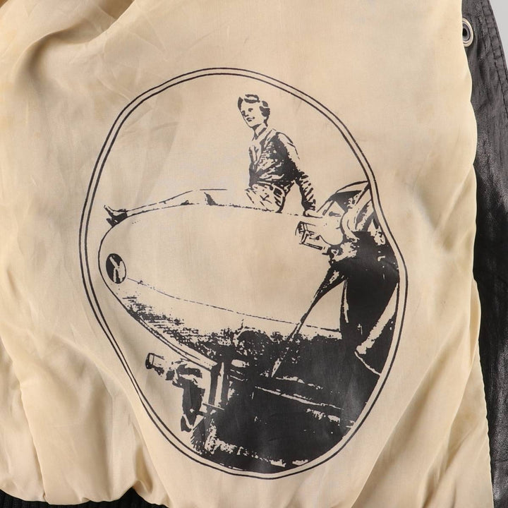 Padded leather blouson jacket, women's size L genuine leather black type Vintage Second Hand