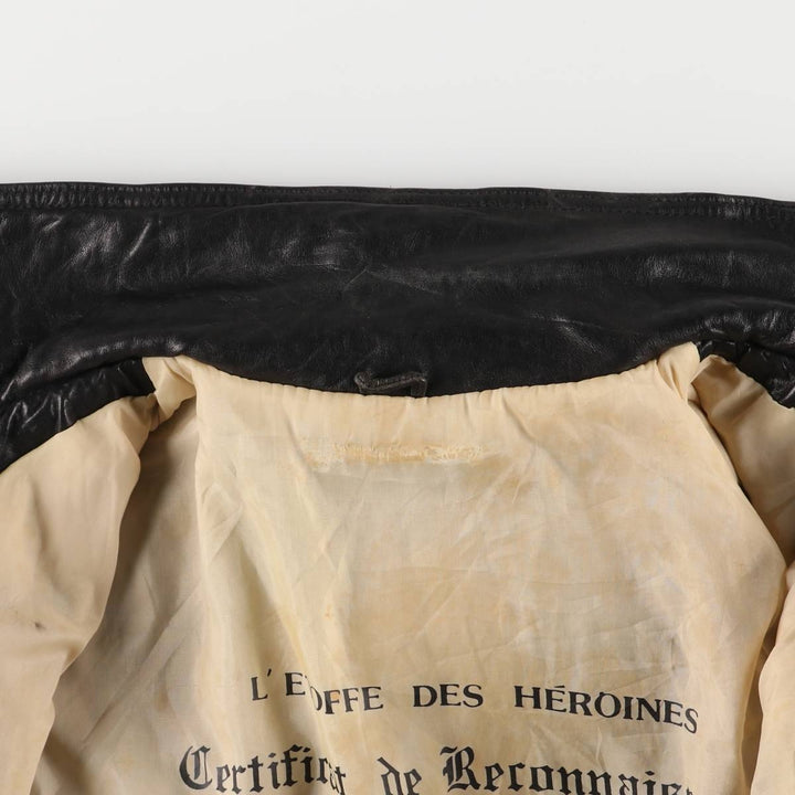 Padded leather blouson jacket, women's size L genuine leather black type Vintage Second Hand