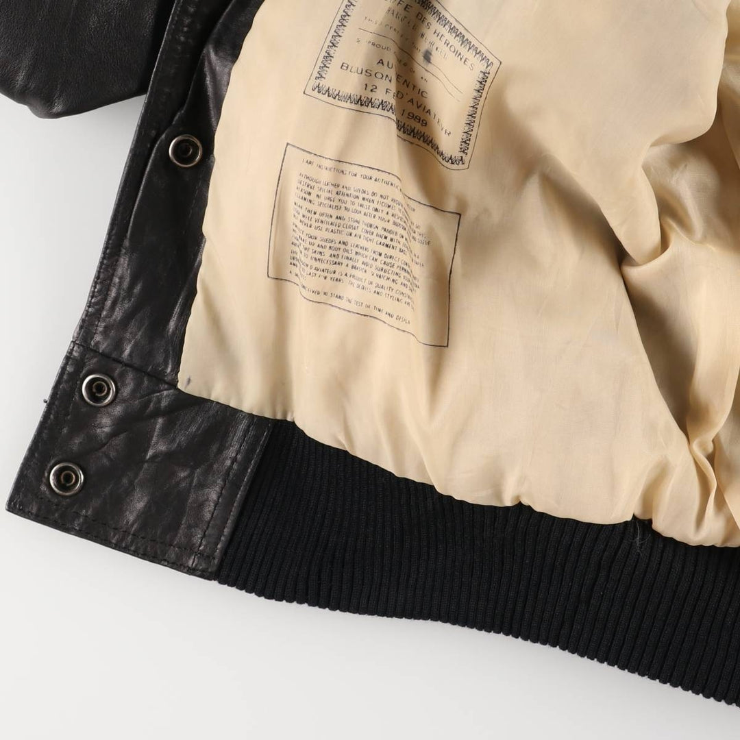 Padded leather blouson jacket, women's size L genuine leather black type Vintage Second Hand