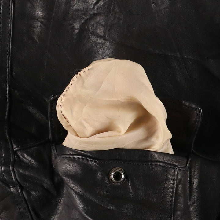 Padded leather blouson jacket, women's size L genuine leather black type Vintage Second Hand