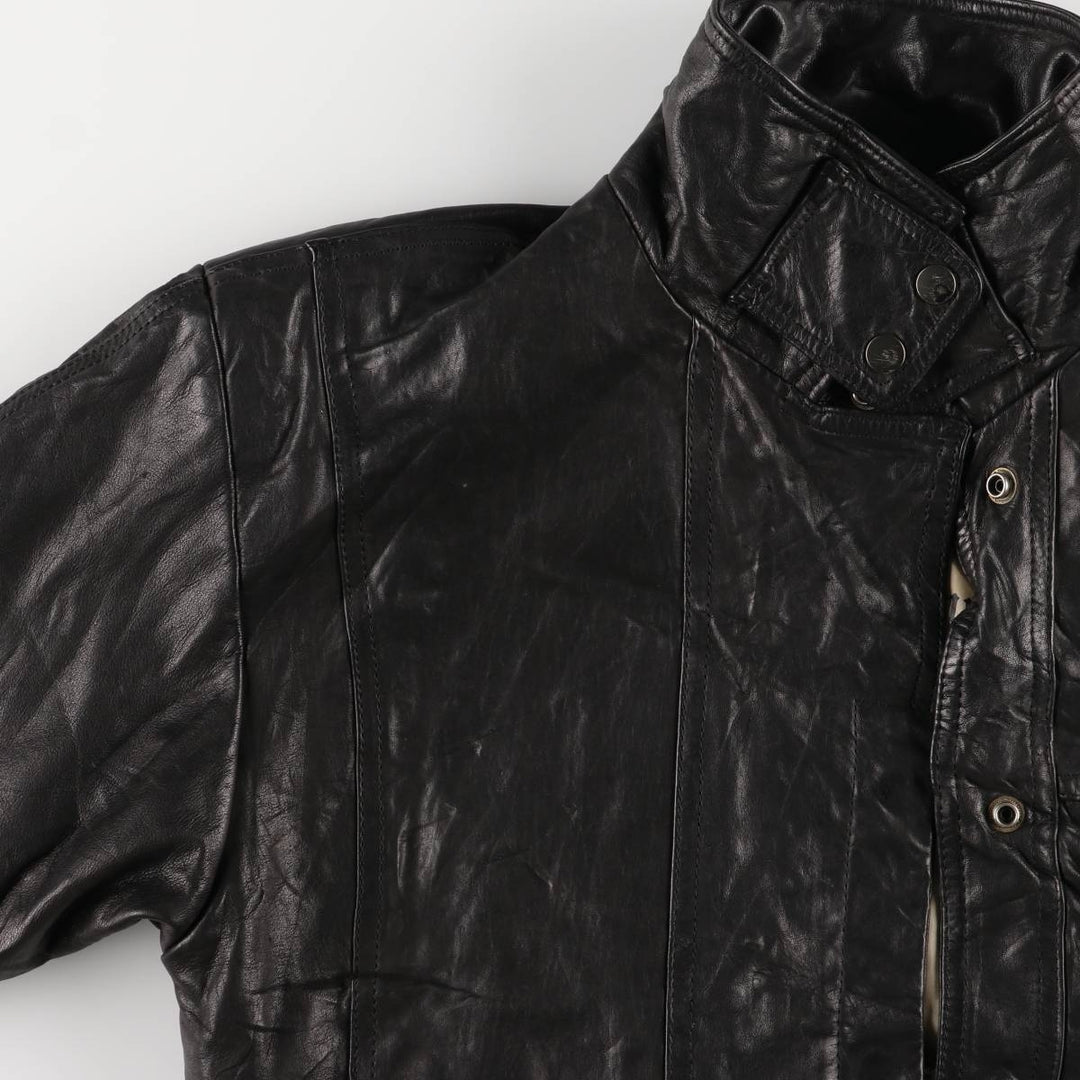 Padded leather blouson jacket, women's size L genuine leather black type Vintage Second Hand