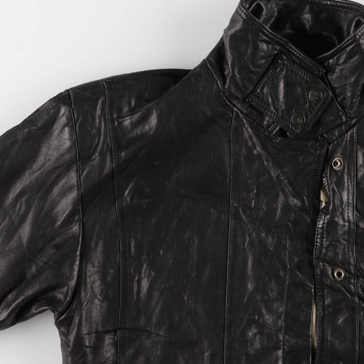 Padded leather blouson jacket, women's size L genuine leather black type Vintage Second Hand