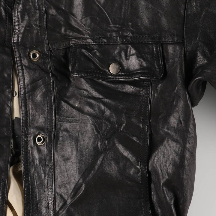 Padded leather blouson jacket, women's size L genuine leather black type Vintage Second Hand