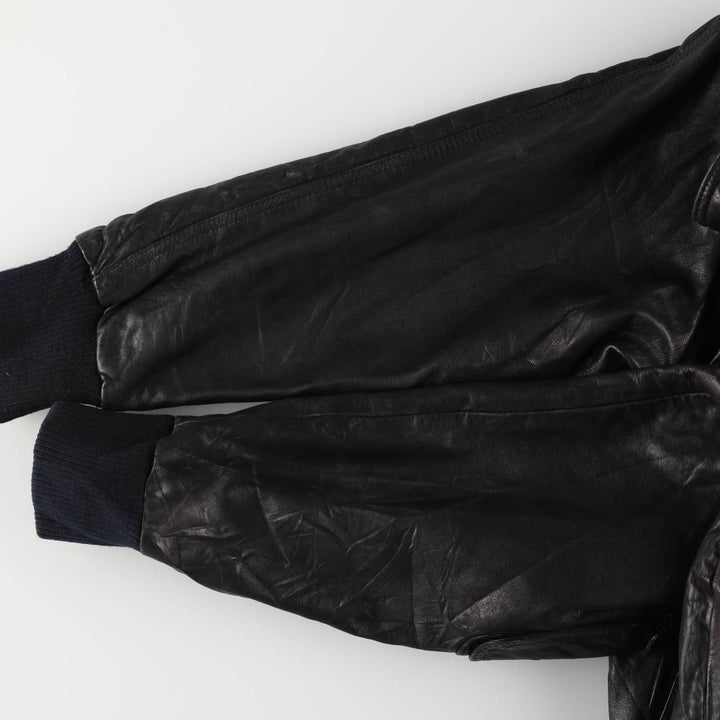 Padded leather blouson jacket, women's size L genuine leather black type Vintage Second Hand