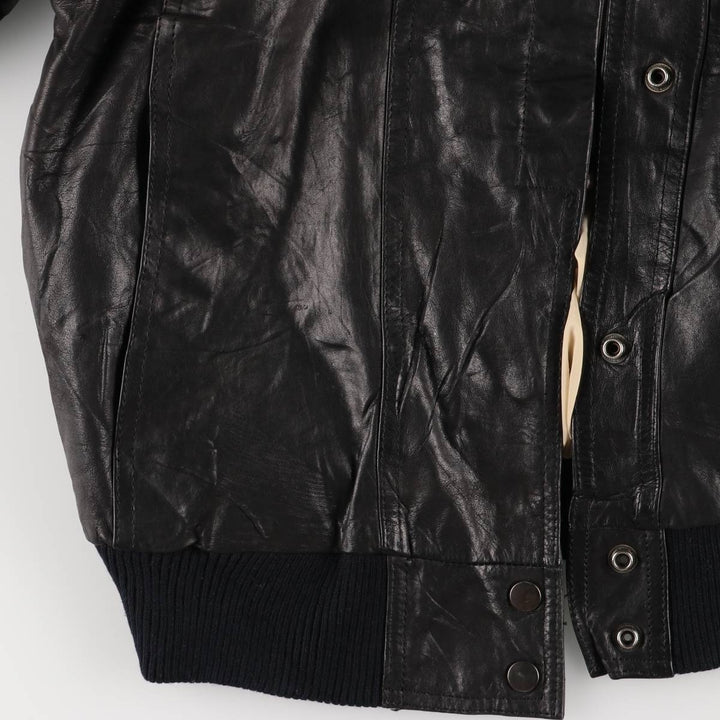 Padded leather blouson jacket, women's size L genuine leather black type Vintage Second Hand