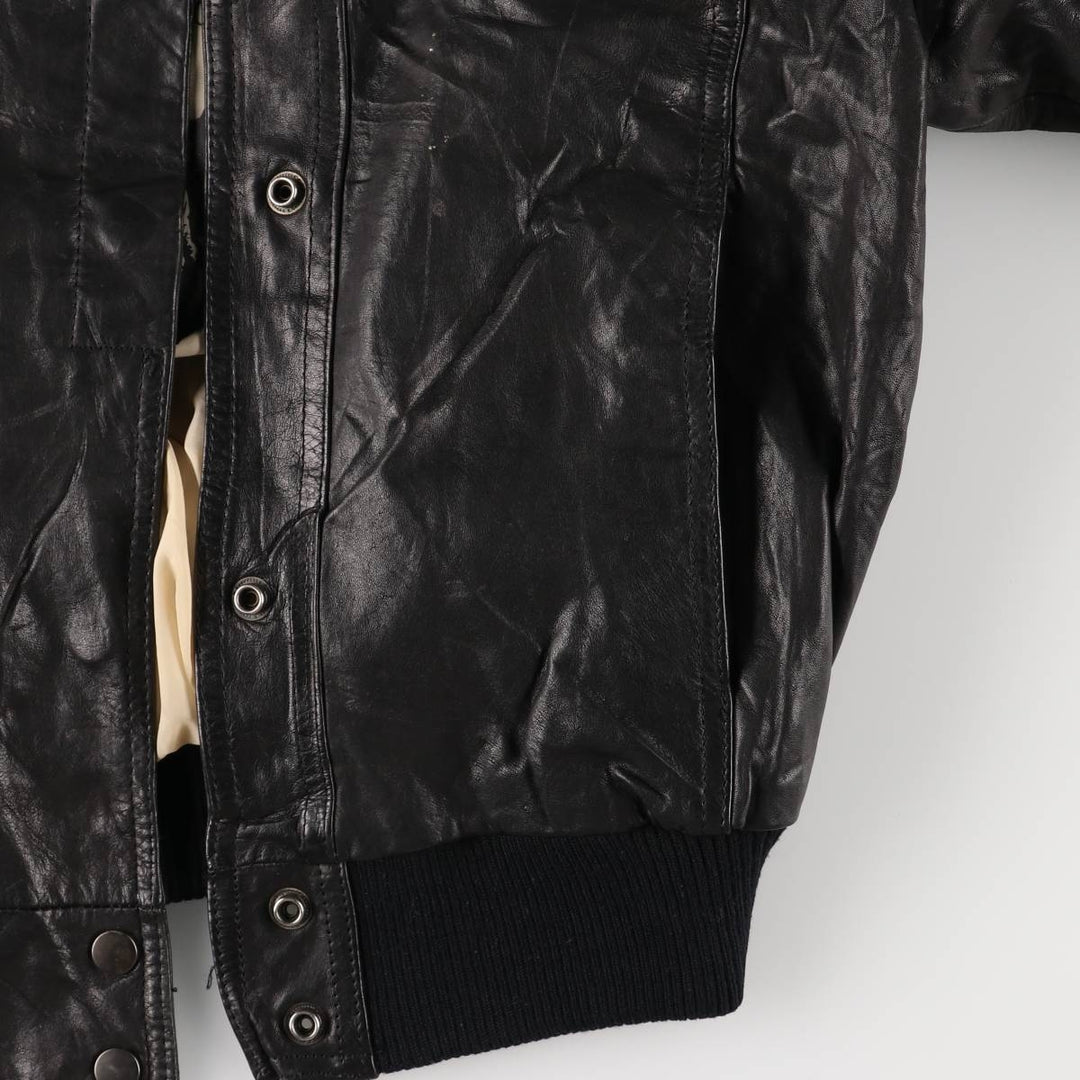 Padded leather blouson jacket, women's size L genuine leather black type Vintage Second Hand