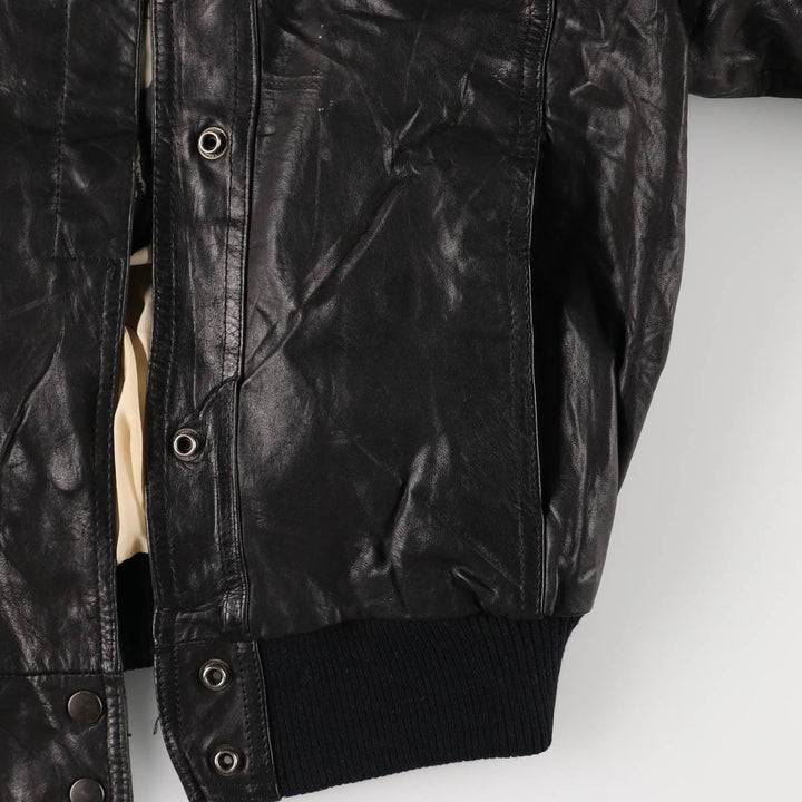 Padded leather blouson jacket, women's size L genuine leather black type Vintage Second Hand