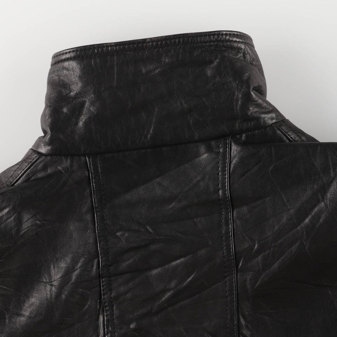 Padded leather blouson jacket, women's size L genuine leather black type Vintage Second Hand