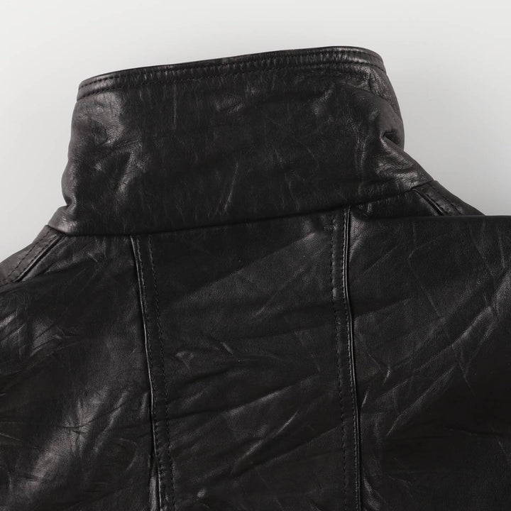 Padded leather blouson jacket, women's size L genuine leather black type Vintage Second Hand