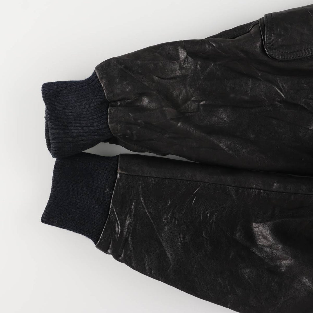 Padded leather blouson jacket, women's size L genuine leather black type Vintage Second Hand