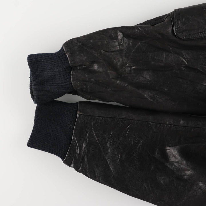 Padded leather blouson jacket, women's size L genuine leather black type Vintage Second Hand