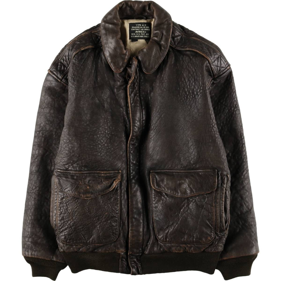 AVIREX A-2 USAIR FORCE Padded Leather Flight Jacket, Men's Size L, Vintage genuine leather brown type Vintage Second Hand