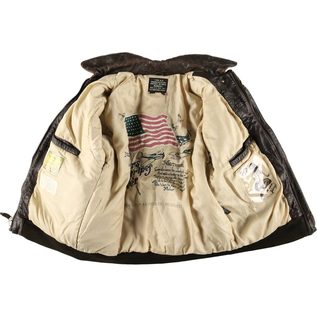 AVIREX A-2 USAIR FORCE Padded Leather Flight Jacket, Men's Size L, Vintage genuine leather brown type Vintage Second Hand