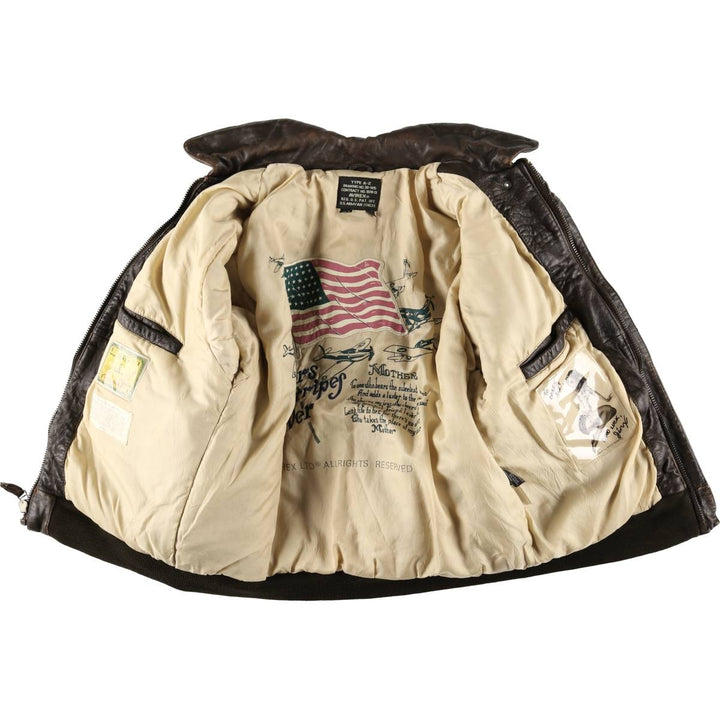 AVIREX A-2 USAIR FORCE Padded Leather Flight Jacket, Men's Size L, Vintage genuine leather brown type Vintage Second Hand