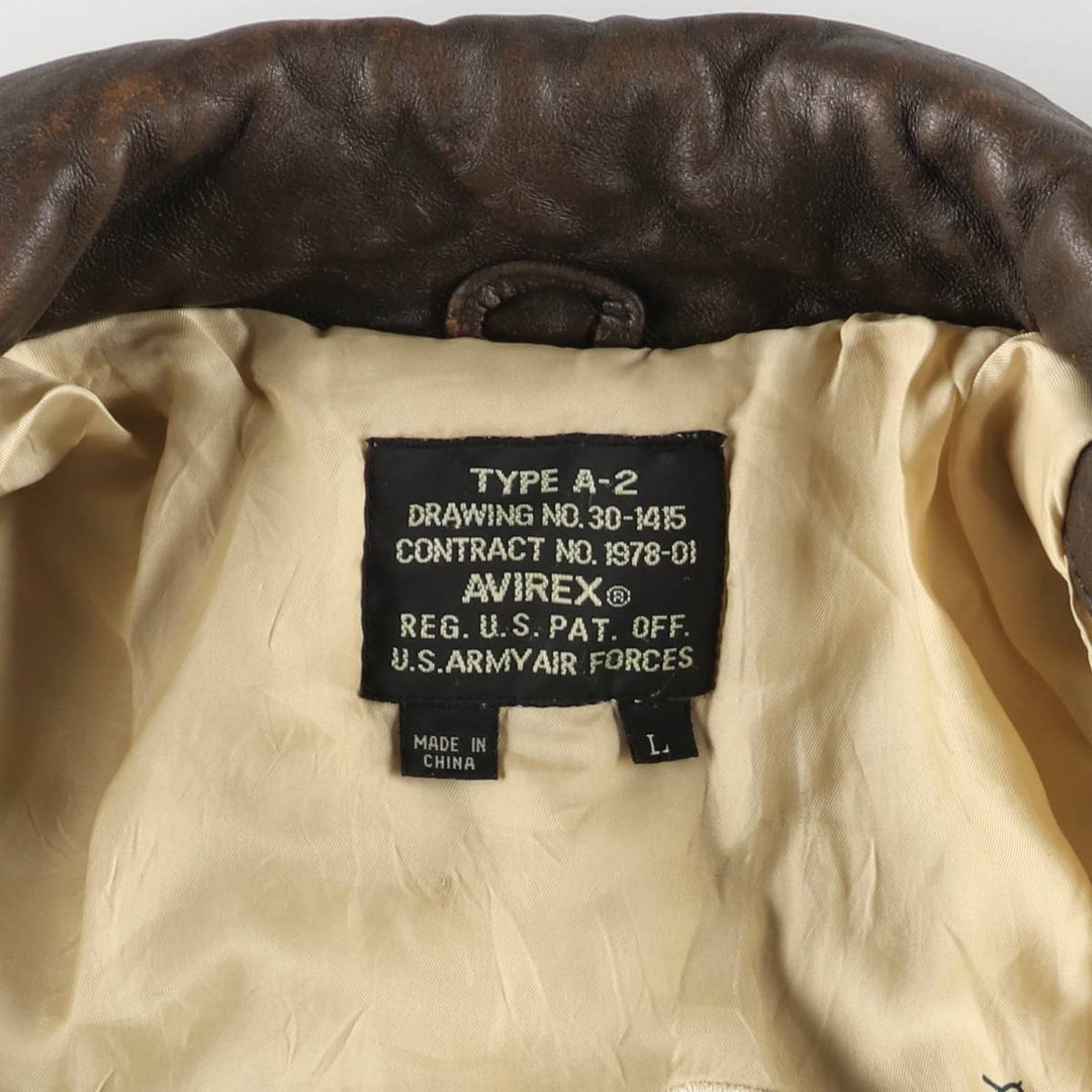 AVIREX A-2 USAIR FORCE Padded Leather Flight Jacket, Men's Size L, Vintage genuine leather brown type Vintage Second Hand