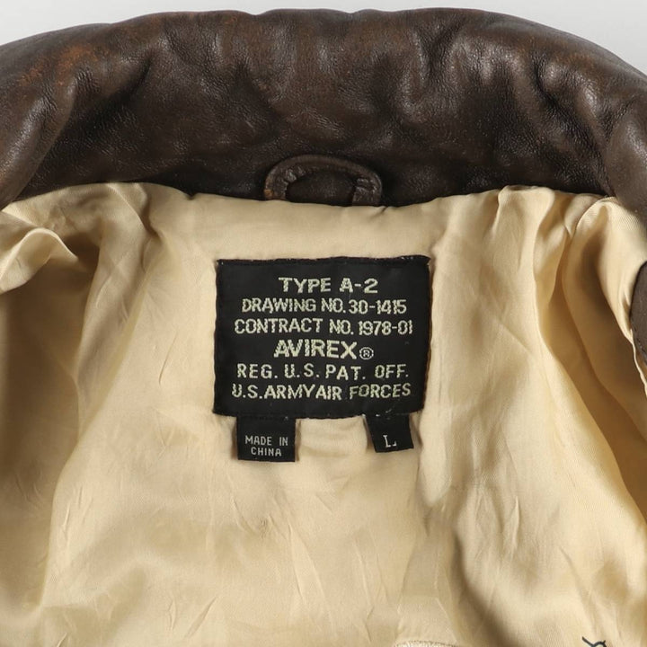 AVIREX A-2 USAIR FORCE Padded Leather Flight Jacket, Men's Size L, Vintage genuine leather brown type Vintage Second Hand