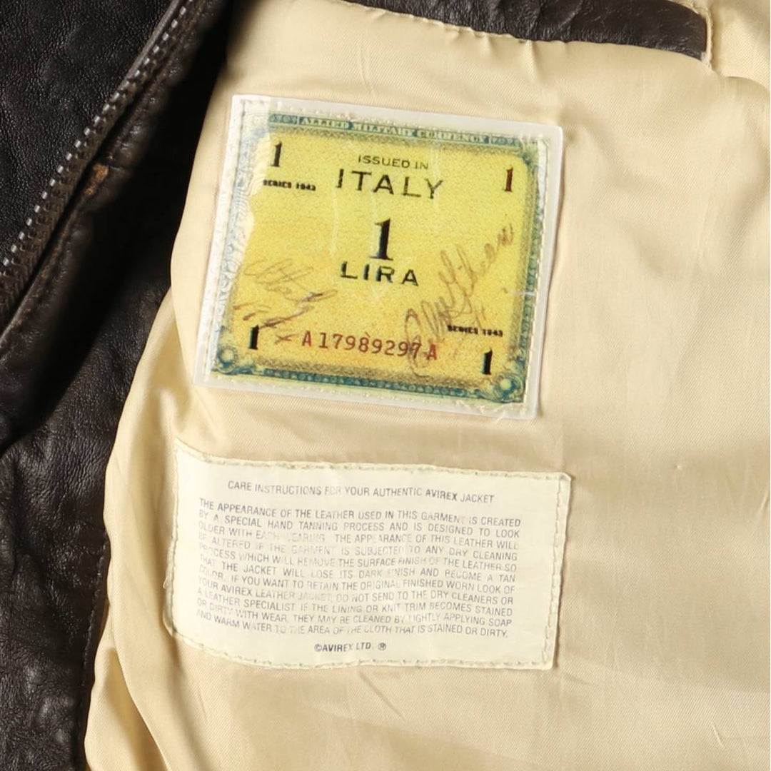 AVIREX A-2 USAIR FORCE Padded Leather Flight Jacket, Men's Size L, Vintage genuine leather brown type Vintage Second Hand