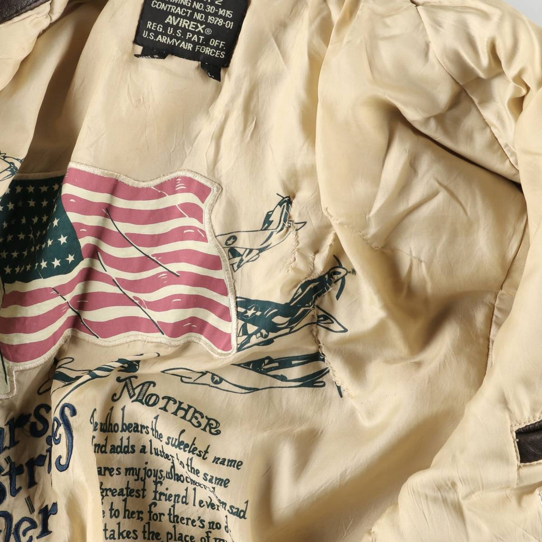 AVIREX A-2 USAIR FORCE Padded Leather Flight Jacket, Men's Size L, Vintage genuine leather brown type Vintage Second Hand