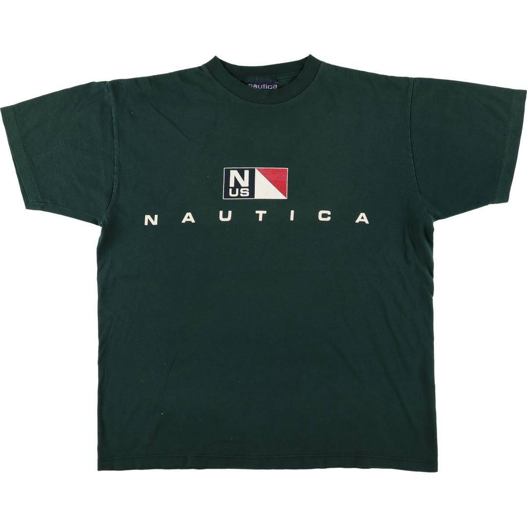 Vintage 90'S Nautica short-sleeved printed T-shirt, Made in USA, Men's Size Medium cotton Green type dark green Vintage Second Hand
